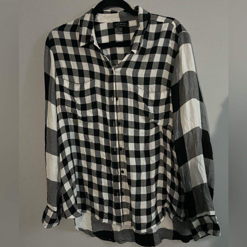 Lucky Brand women’s mixed print Plaid Button up shirt size xl black and white - Picture 3 of 5